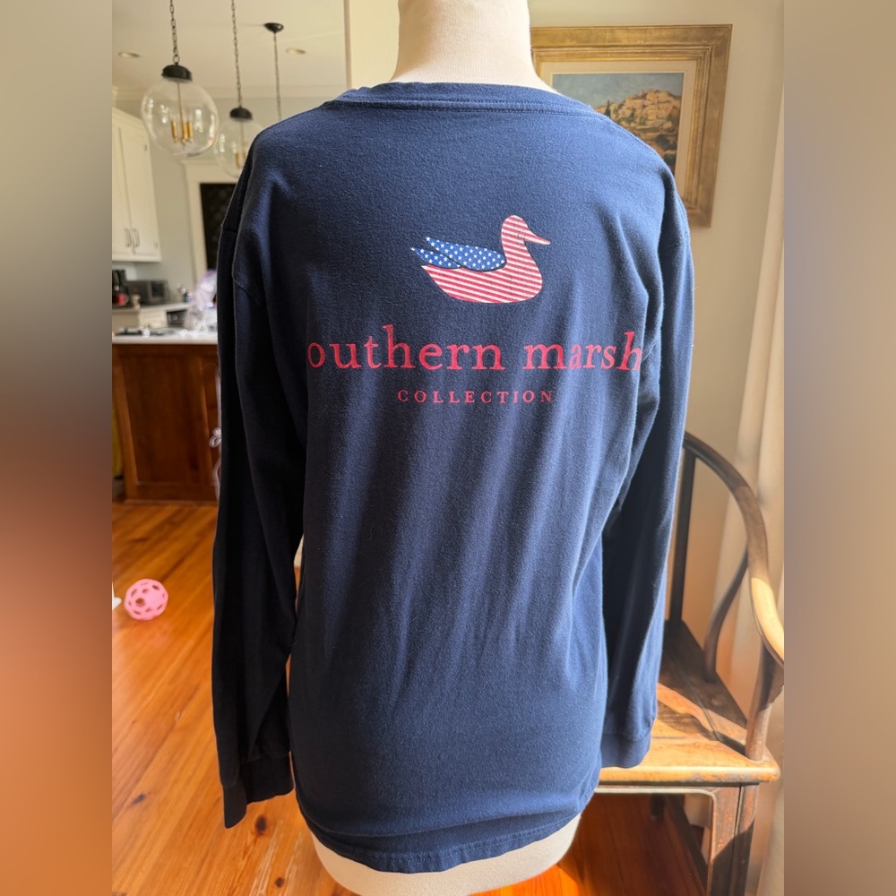 Southern Marsh Navy Long Sleeve with Patriotic Duck